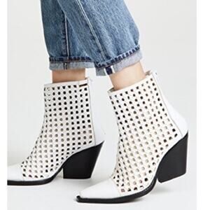 Jeffrey Campbell Leather White Waven Woven Wicker Booties Boots Shoes 7.5  $245